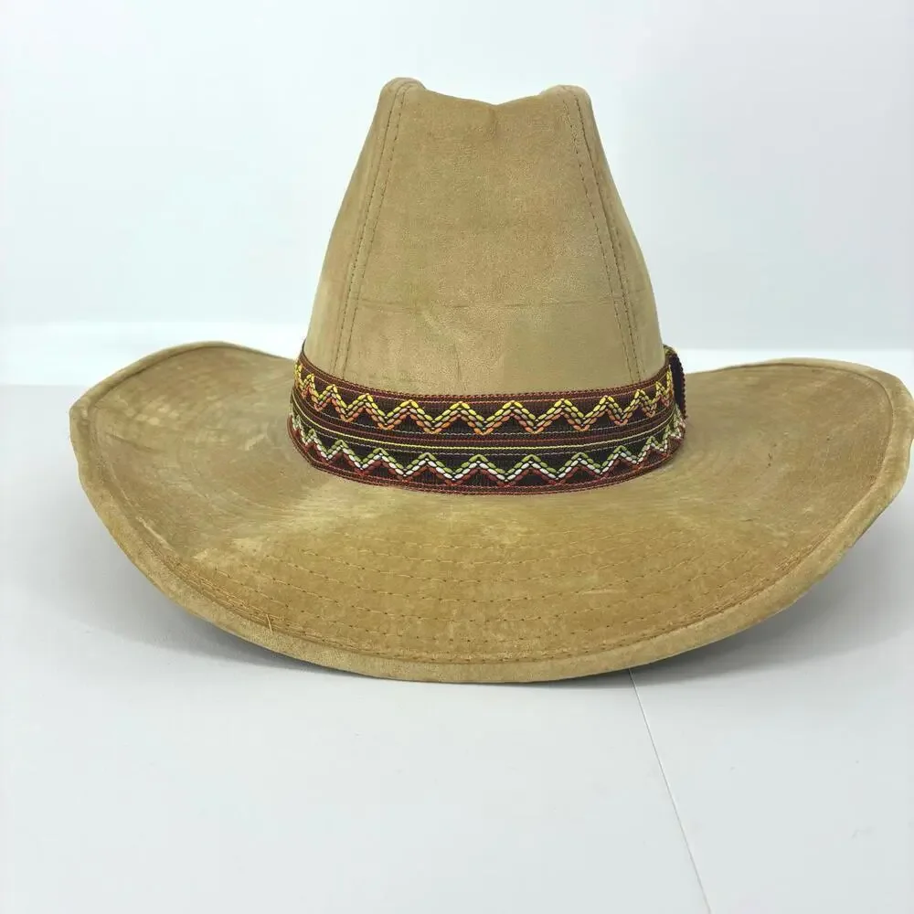 Ya Tan Sueded Fabric Wide Brim Cowboy Southwestern Hat with Decorative Band